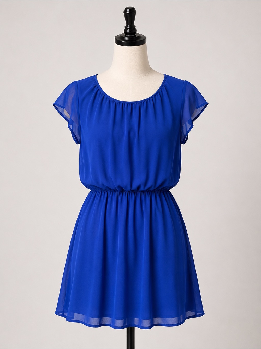 Urban Outfitters Lush Royal Blue Gathered Waist Short Sleeve Dress